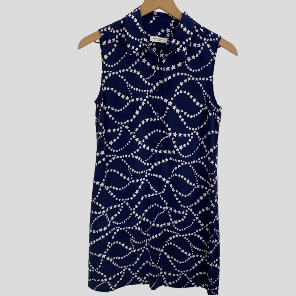 Equipment Navy + White Star Print Silk Shirt Dress